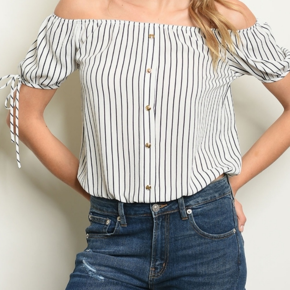Ivory Navy Stripe Top